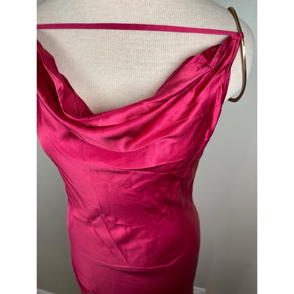 Cult Gaia Azaelia Gold Ring Shoulder Detail Cowl Neck Peony Pink Maxi Dress Sz M - Picture 6 of 13